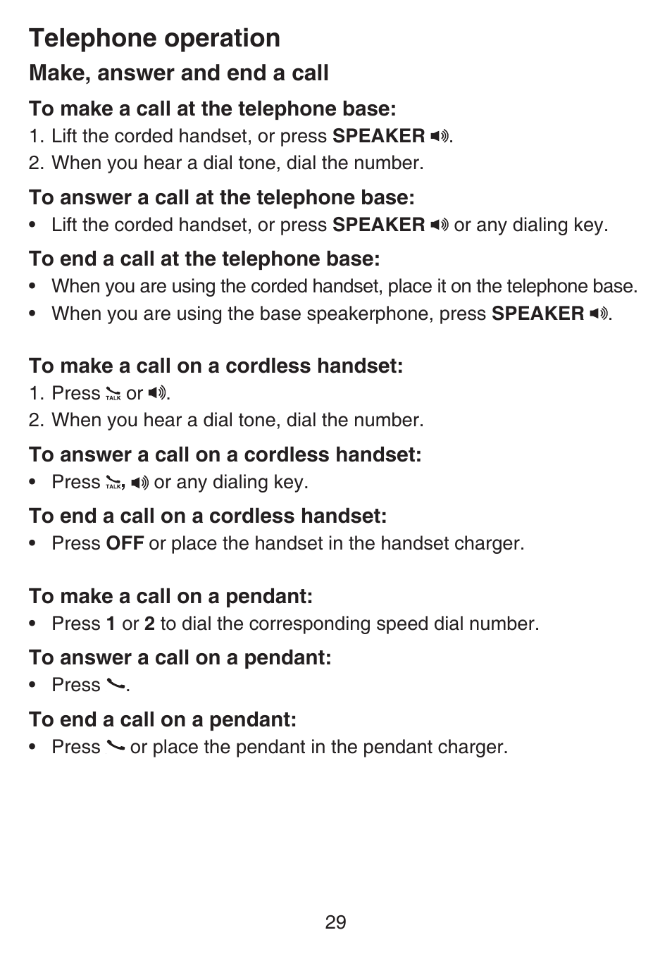 Making and answering a call, Last number redial, Ringer volume control | Handset volume control, Telephone operation, Make, answer and end a call | VTech SN6197_-2 Abridged manual User Manual | Page 35 / 93