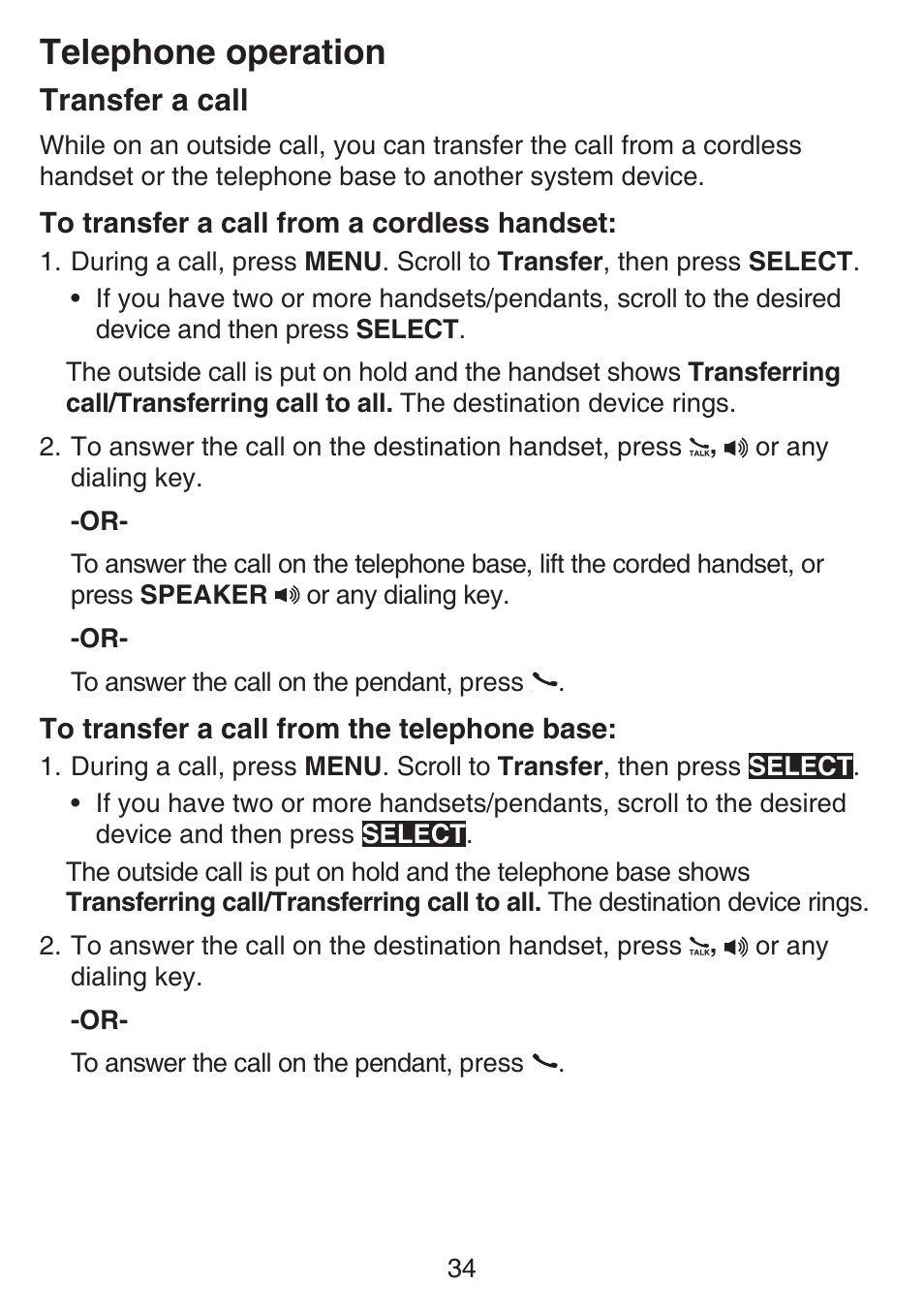 Transfer a call, Telephone operation | VTech SN6197_-2 Abridged manual User Manual | Page 40 / 93