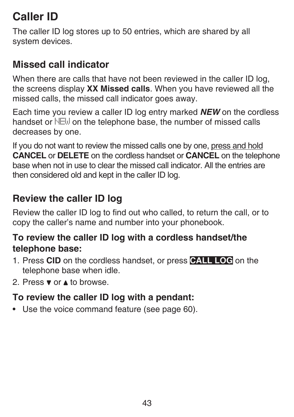 Storing a call history record into directory, Caller id, Missed call indicator | Review the caller id log, Missed call indicator review the caller id log, Photo speed dial | VTech SN6197_-2 Abridged manual User Manual | Page 49 / 93