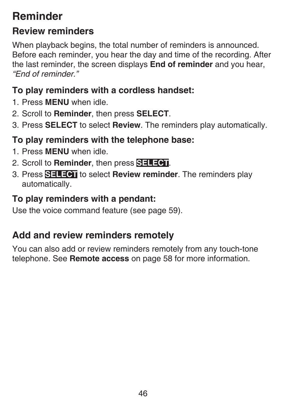 Review reminders, Reminder | VTech SN6197_-2 Abridged manual User Manual | Page 52 / 93