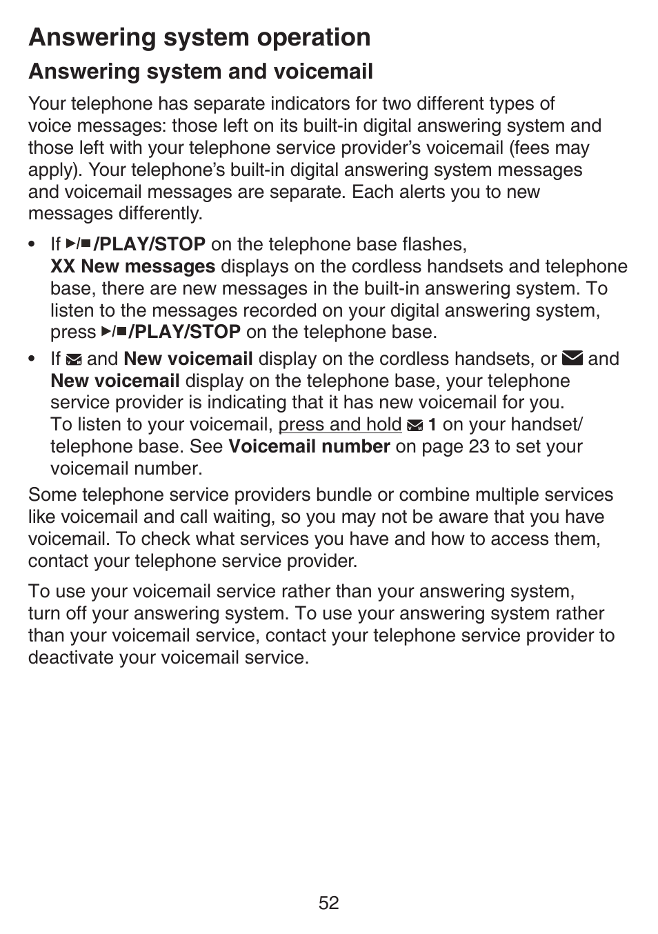 Answering system operation, Answering system and voicemail, Answering system | Operation, Answering system and, Voicemail | VTech SN6197_-2 Abridged manual User Manual | Page 58 / 93