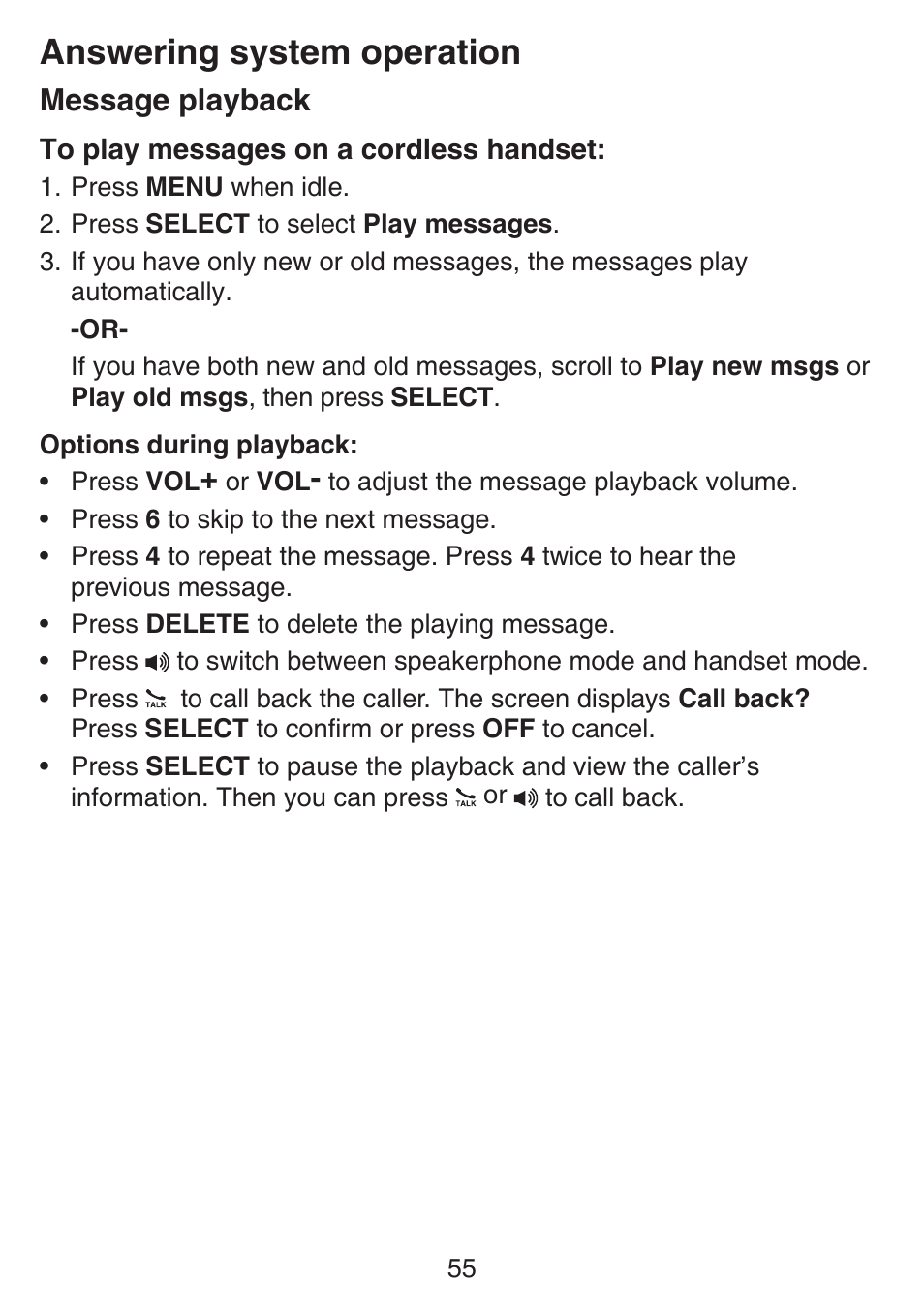 Message playback, Answering system operation | VTech SN6197_-2 Abridged manual User Manual | Page 61 / 93