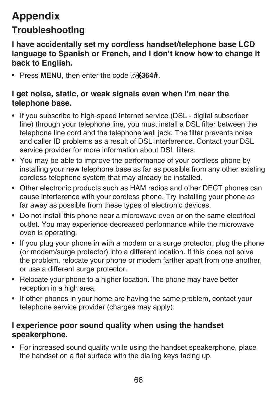 Appendix, Troubleshooting | VTech SN6197_-2 Abridged manual User Manual | Page 72 / 93