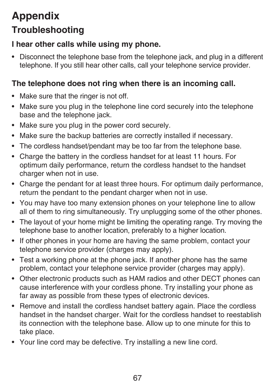 Appendix, Troubleshooting | VTech SN6197_-2 Abridged manual User Manual | Page 73 / 93