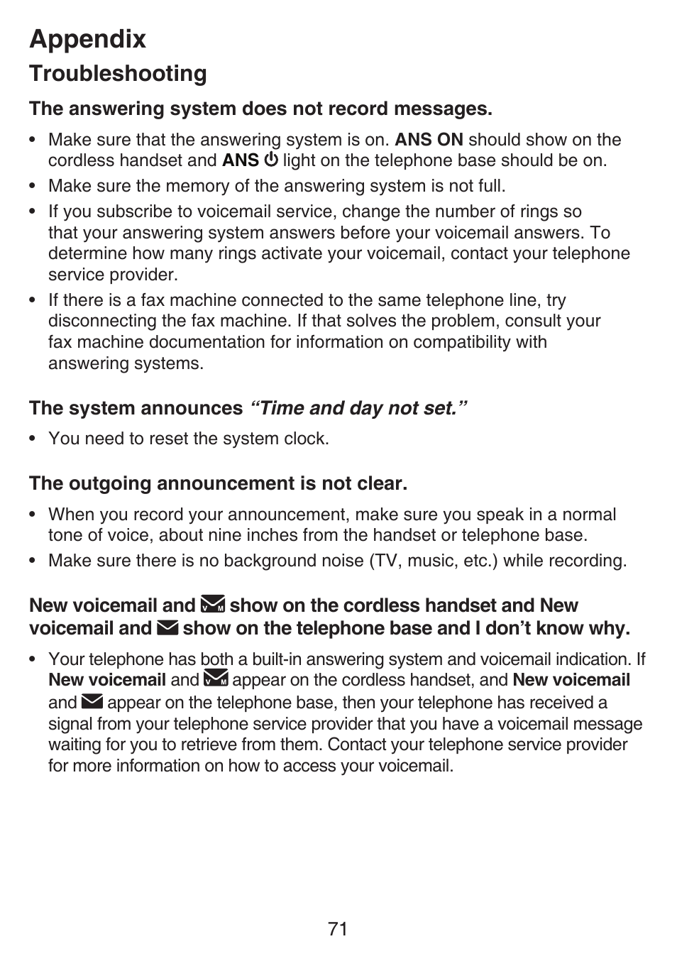 Appendix, Troubleshooting | VTech SN6197_-2 Abridged manual User Manual | Page 77 / 93