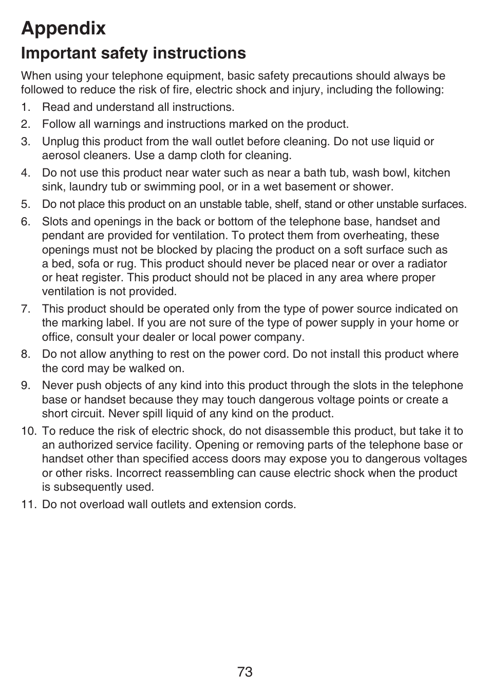 Important safety information, Important safety instructions, Appendix | VTech SN6197_-2 Abridged manual User Manual | Page 79 / 93