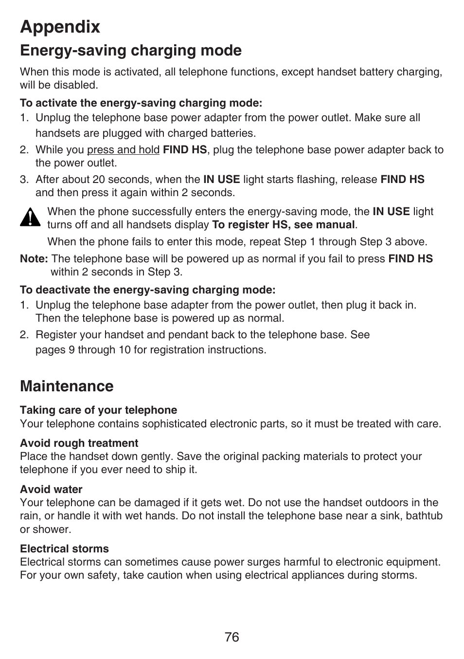 Maintenance, Appendix, Energy-saving charging mode | VTech SN6197_-2 Abridged manual User Manual | Page 82 / 93