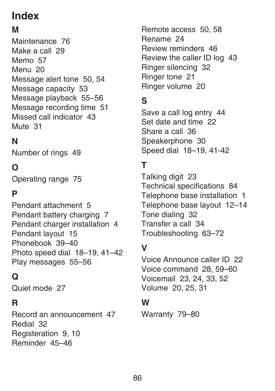 Index | VTech SN6197_-2 Abridged manual User Manual | Page 92 / 93