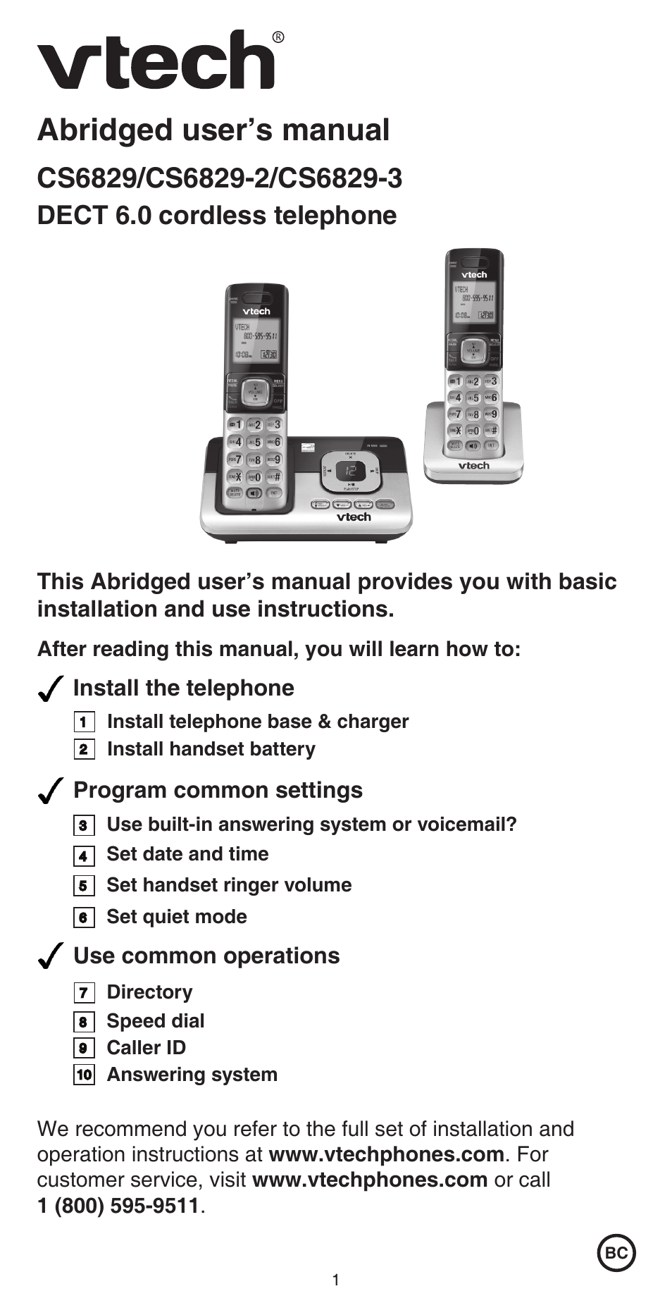 VTech CS6829 Abridged manual User Manual | 12 pages