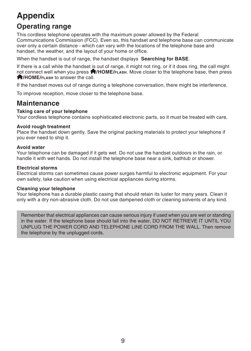 Operating range, Maintenance, Appendix | VTech LS6204 Manual User Manual | Page 12 / 19