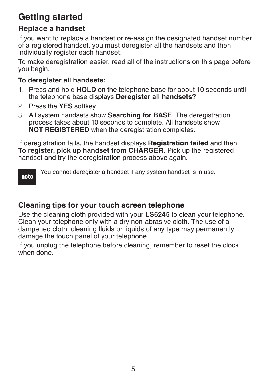 Replace a handset, Getting started | VTech LS6204 Manual User Manual | Page 8 / 19