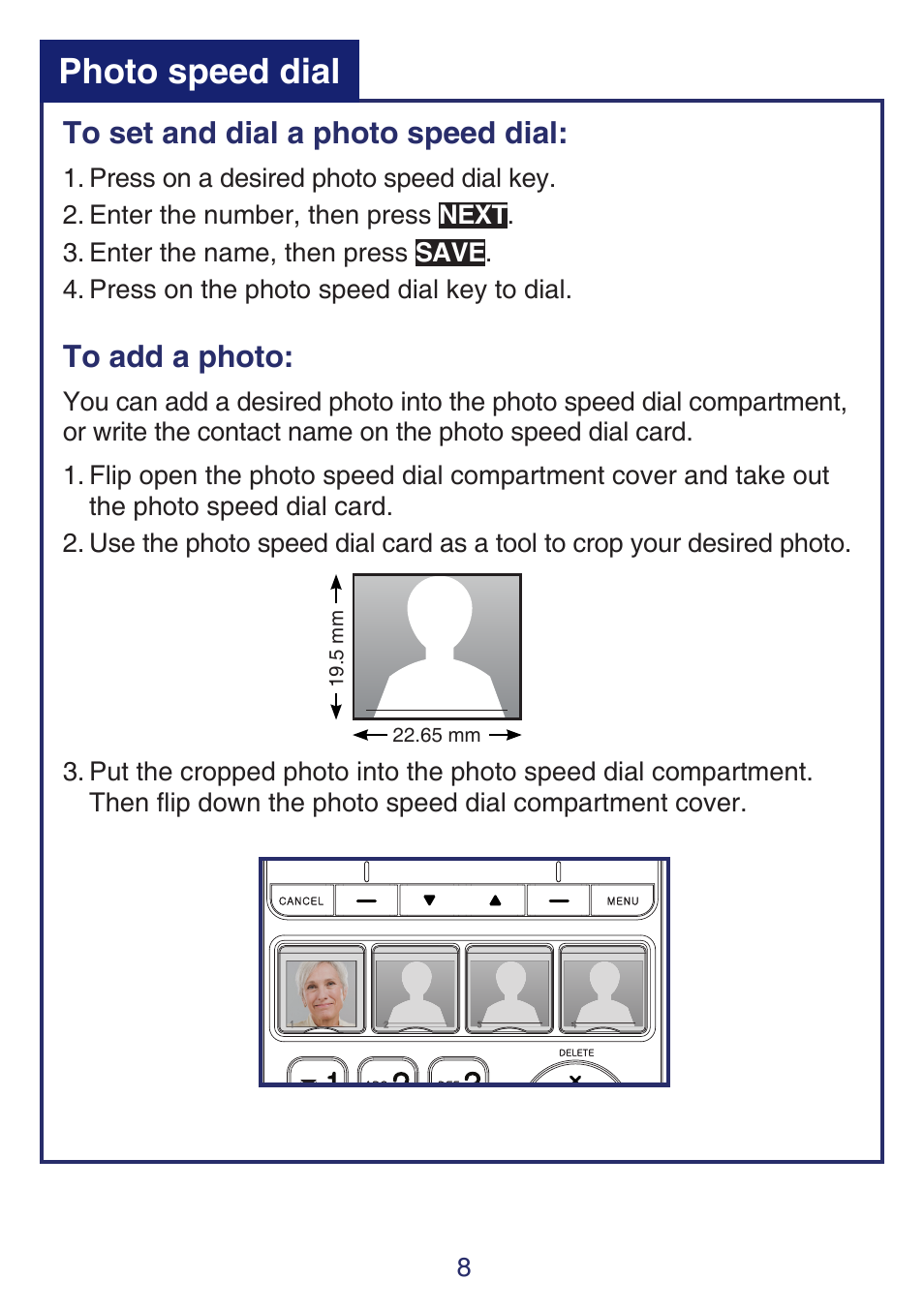 Photo speed dial | VTech SN6197_-2 Quick start User Manual | Page 10 / 20