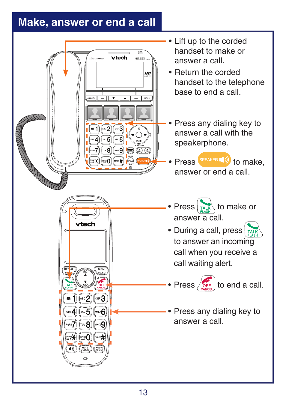 Make, answer or end a call | VTech SN6197_-2 Quick start User Manual | Page 15 / 20