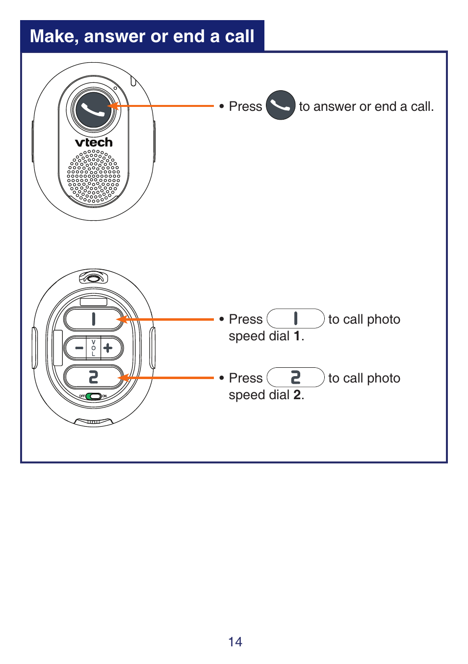 Make, answer or end a call | VTech SN6197_-2 Quick start User Manual | Page 16 / 20