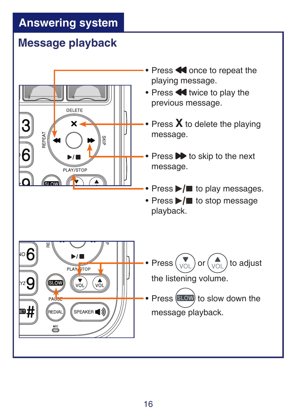 Message playback, Answering system | VTech SN6197_-2 Quick start User Manual | Page 18 / 20