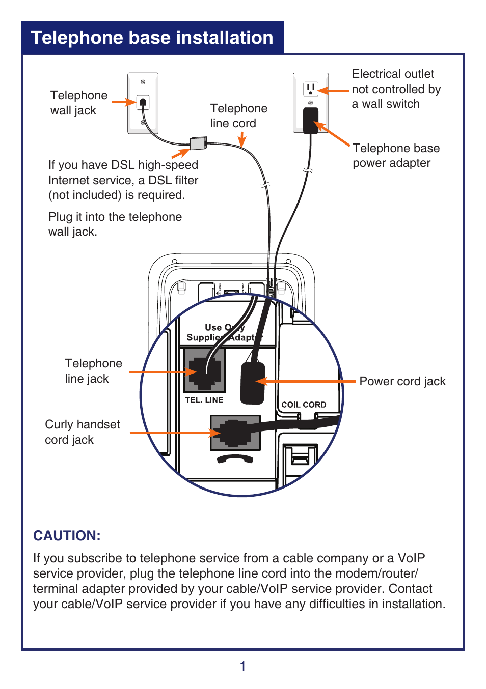 Telephone base installation | VTech SN6197_-2 Quick start User Manual | Page 3 / 20