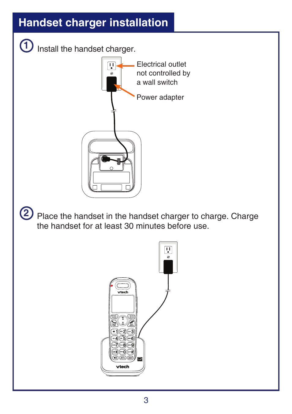 Handset charger installation | VTech SN6197_-2 Quick start User Manual | Page 5 / 20