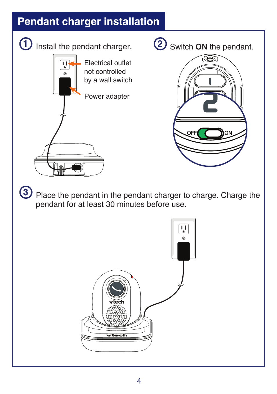 Pendant charger installation | VTech SN6197_-2 Quick start User Manual | Page 6 / 20