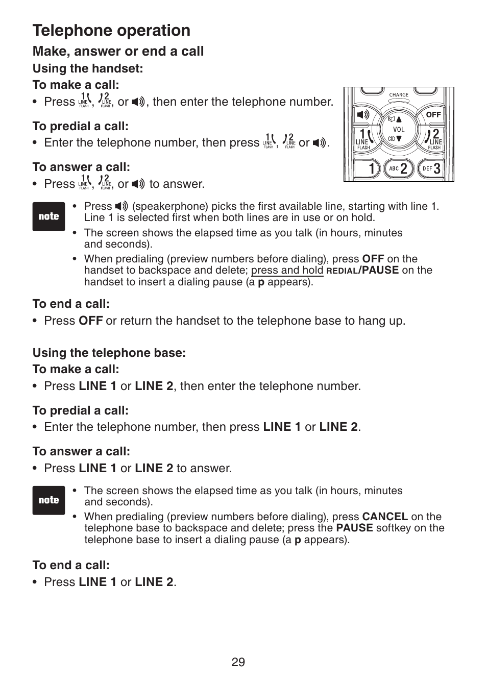 Telephone operation, Make, answer or end a call, Telephone operation make, answer or end a call | VTech DS6151 Manual User Manual | Page 33 / 95