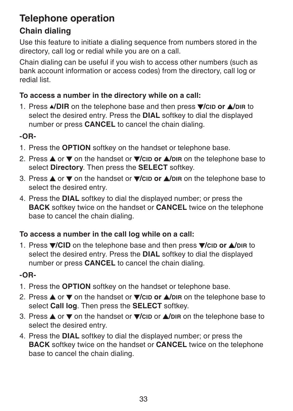 Chain dialing, Telephone operation | VTech DS6151 Manual User Manual | Page 37 / 95