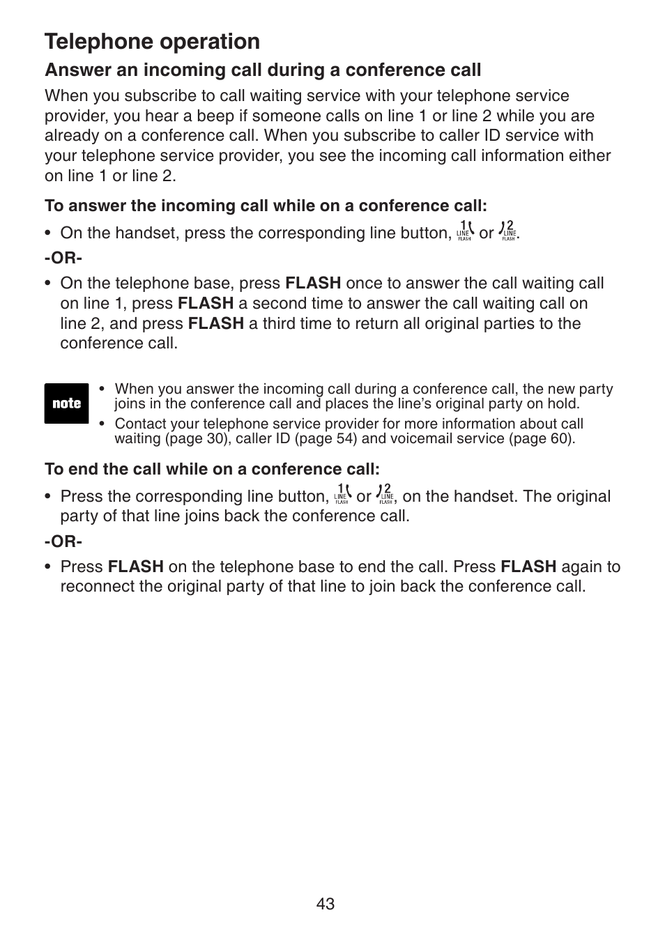 Answer an incoming call during a conference call, Answer an incoming call during, A conference call | Telephone operation | VTech DS6151 Manual User Manual | Page 47 / 95