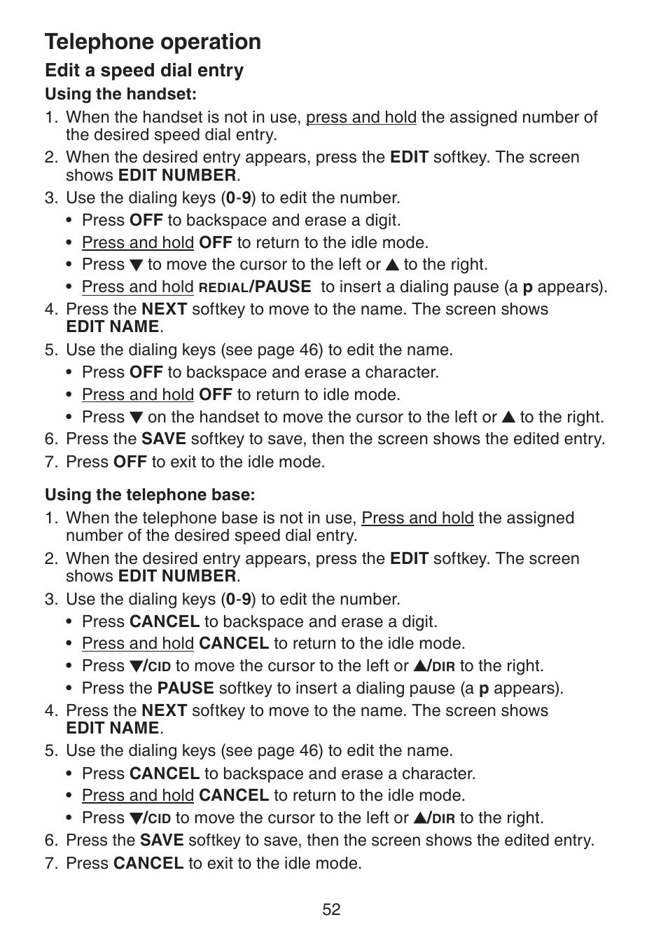 Edit a speed dial entry, Telephone operation | VTech DS6151 Manual User Manual | Page 56 / 95