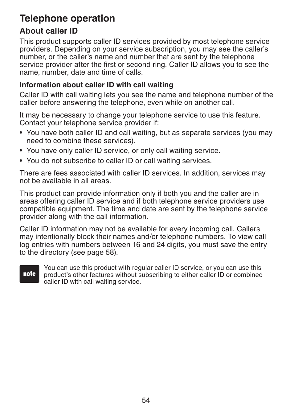 About caller id, Telephone operation | VTech DS6151 Manual User Manual | Page 58 / 95