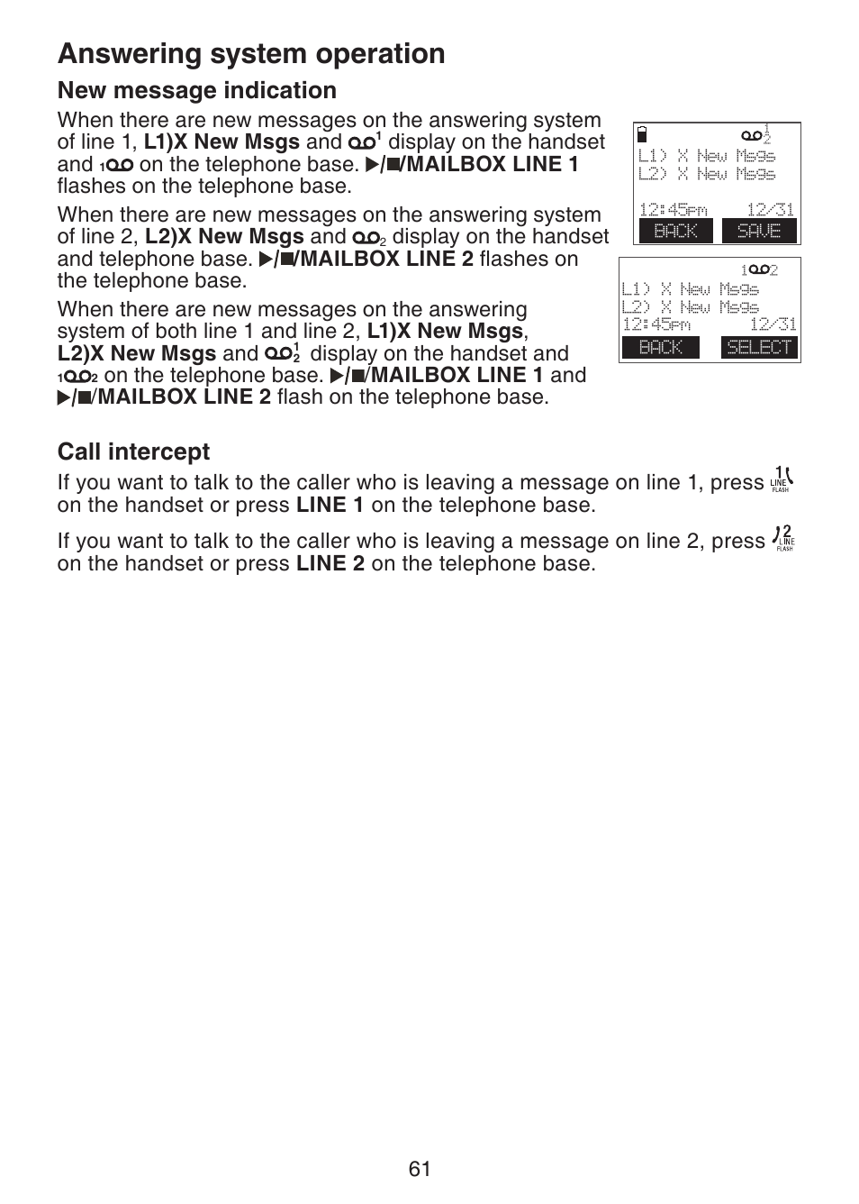 New message indication, Call intercept, Answering system operation | VTech DS6151 Manual User Manual | Page 65 / 95