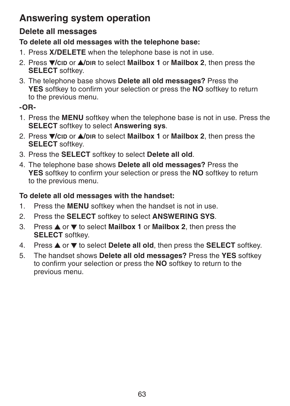 Delete all messages, Answering system operation | VTech DS6151 Manual User Manual | Page 67 / 95