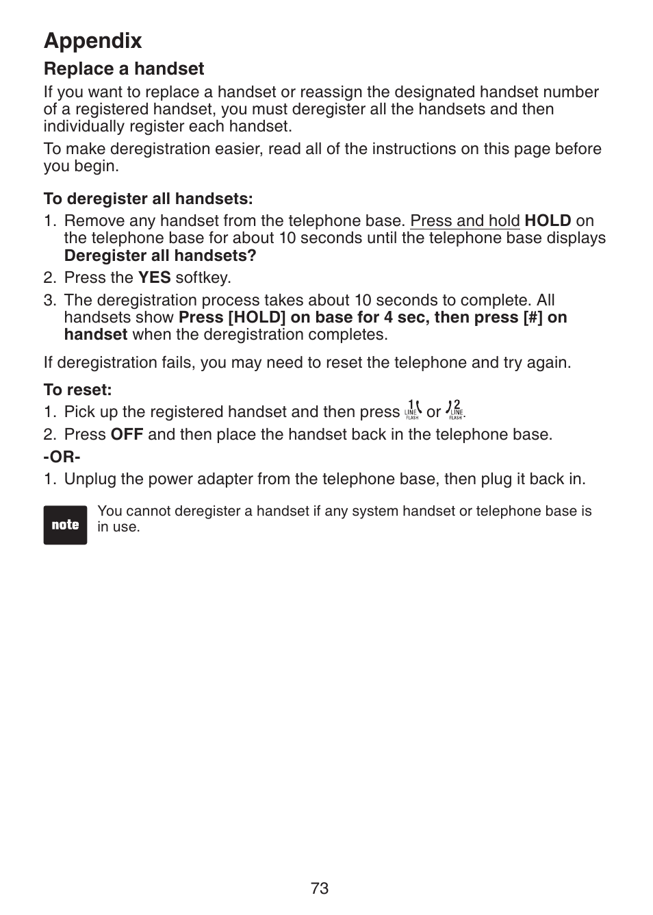 Replace a handset, Appendix | VTech DS6151 Manual User Manual | Page 77 / 95