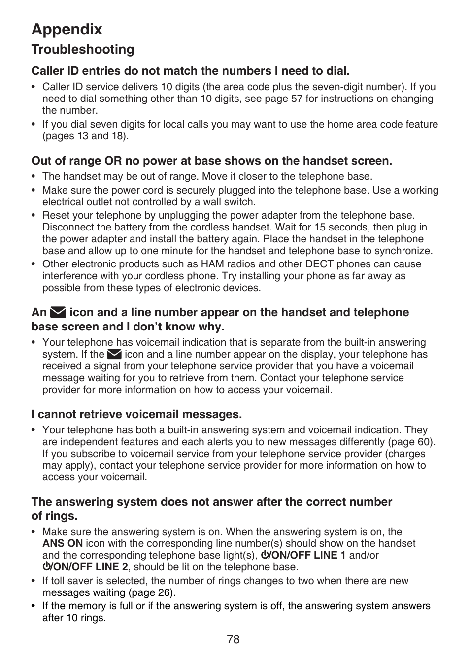 Appendix, Troubleshooting | VTech DS6151 Manual User Manual | Page 82 / 95