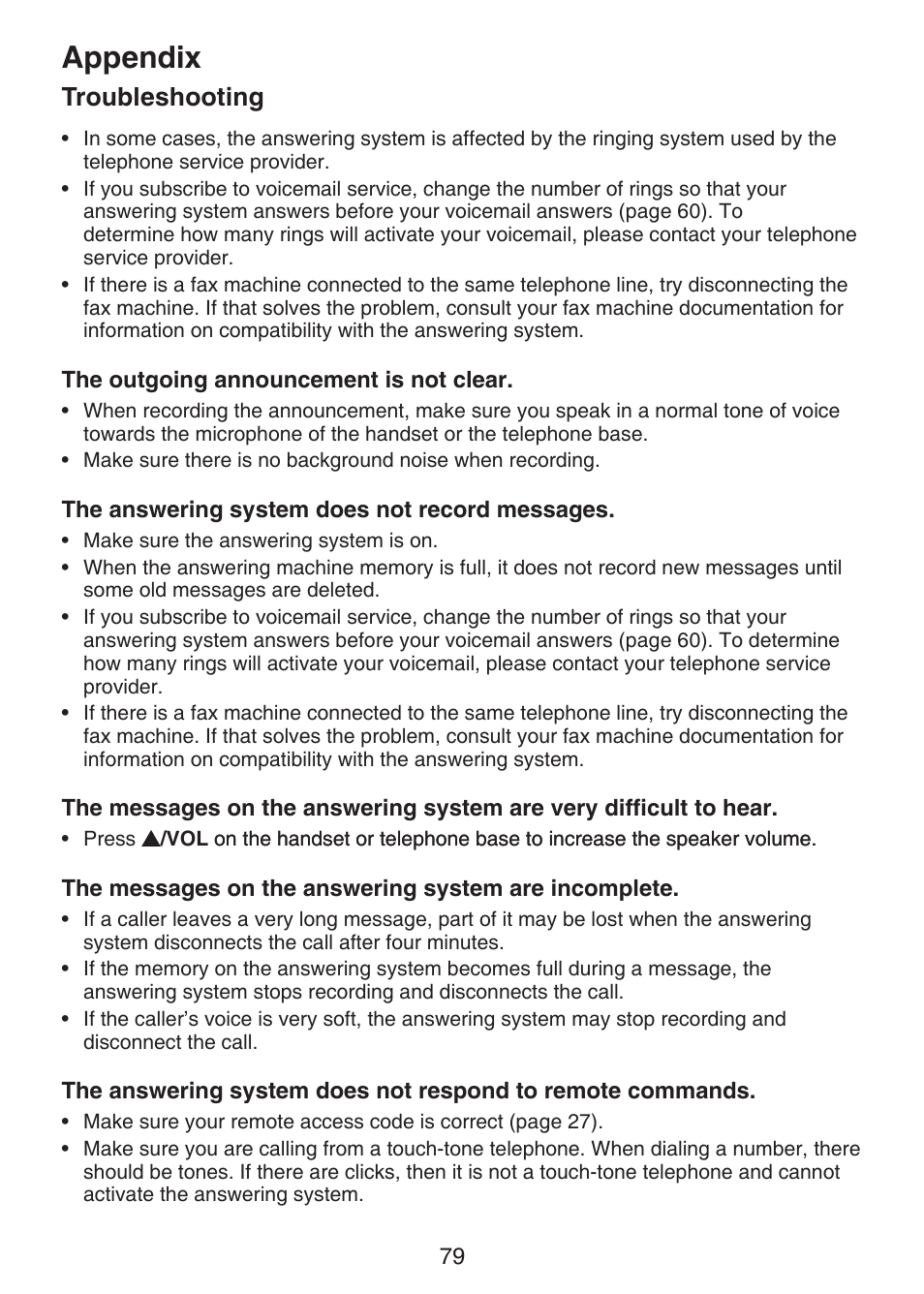 Appendix, Troubleshooting | VTech DS6151 Manual User Manual | Page 83 / 95