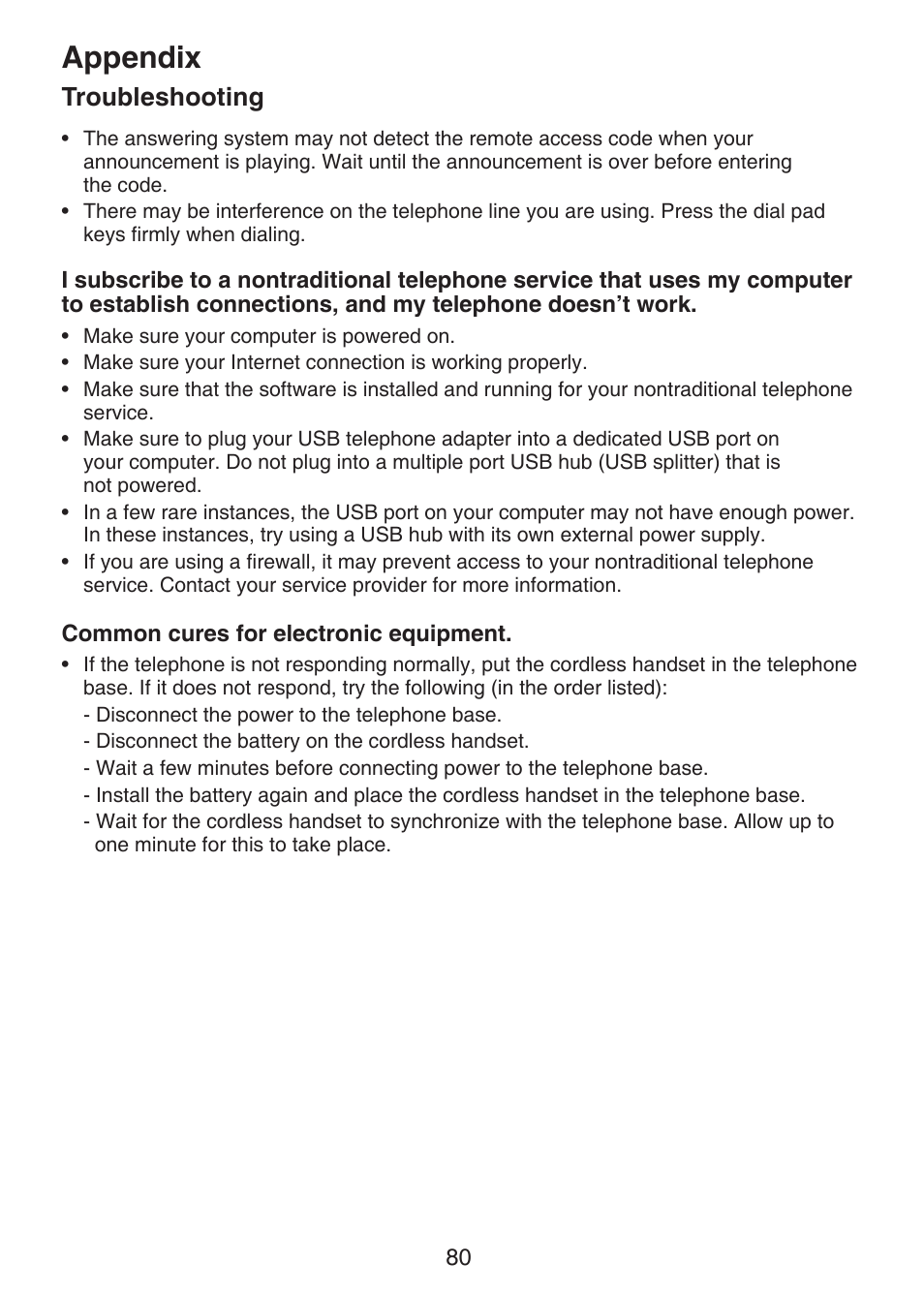 Appendix, Troubleshooting | VTech DS6151 Manual User Manual | Page 84 / 95