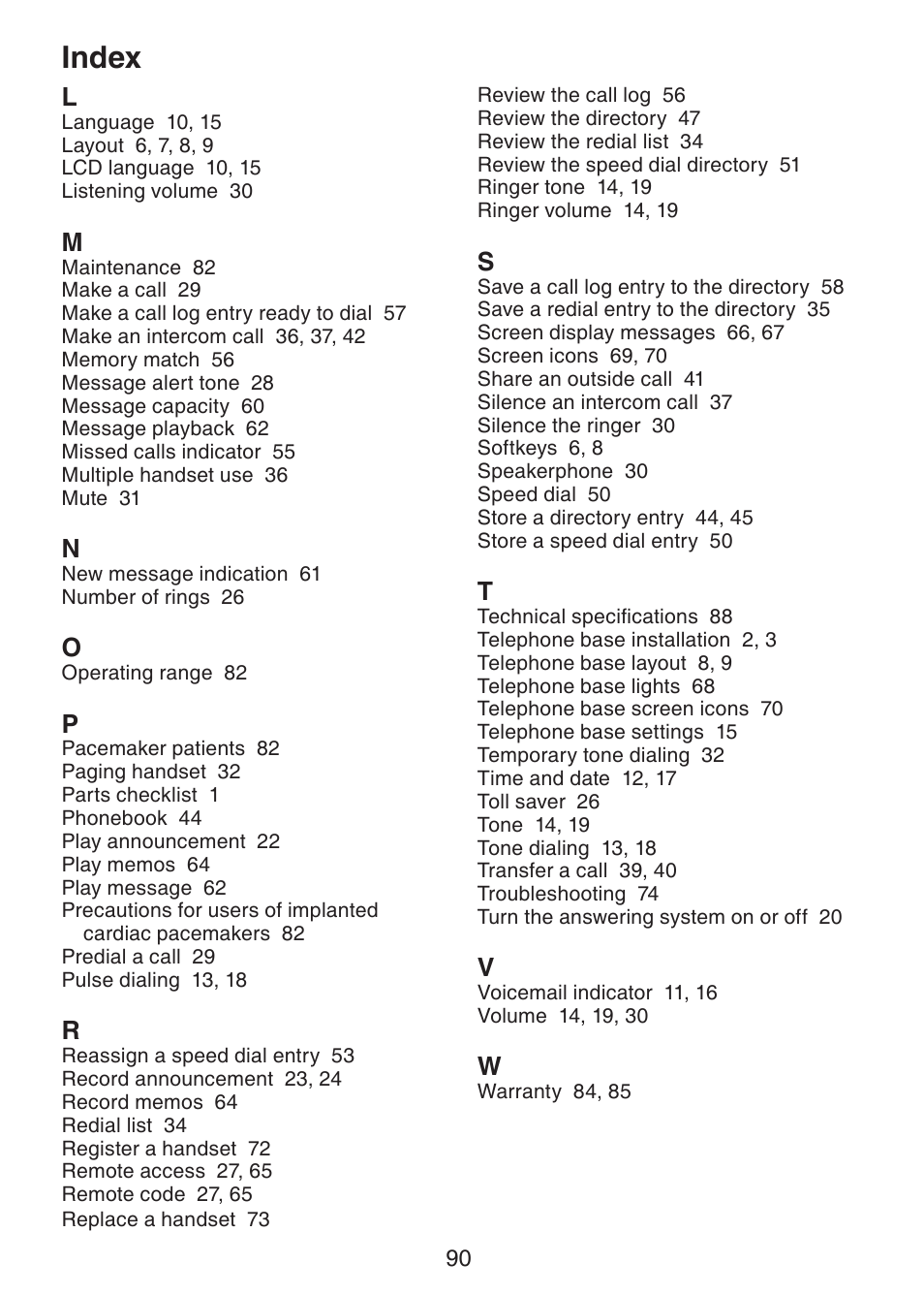 Index | VTech DS6151 Manual User Manual | Page 94 / 95