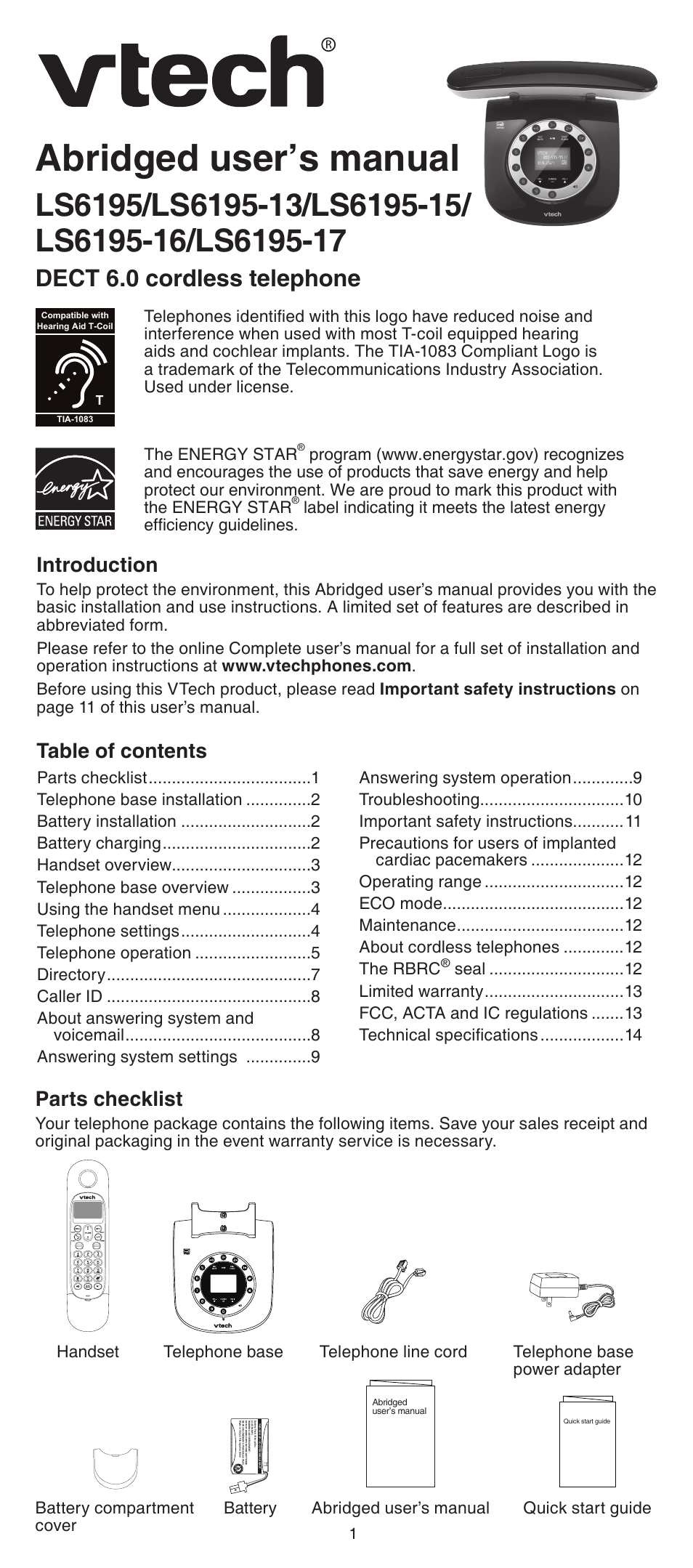 VTech LS6195_-13-15-16-17 Abridged manual User Manual | 14 pages