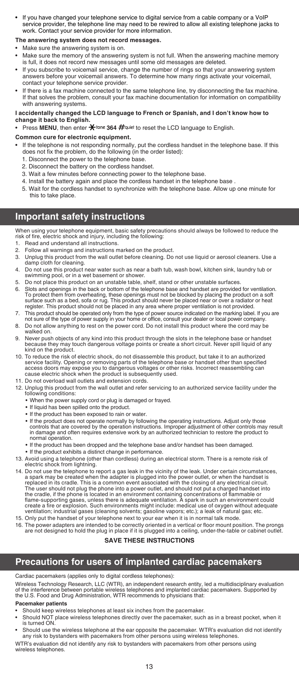 Important safety instructions | VTech DS6670-6C Abridged manual User Manual | Page 13 / 16