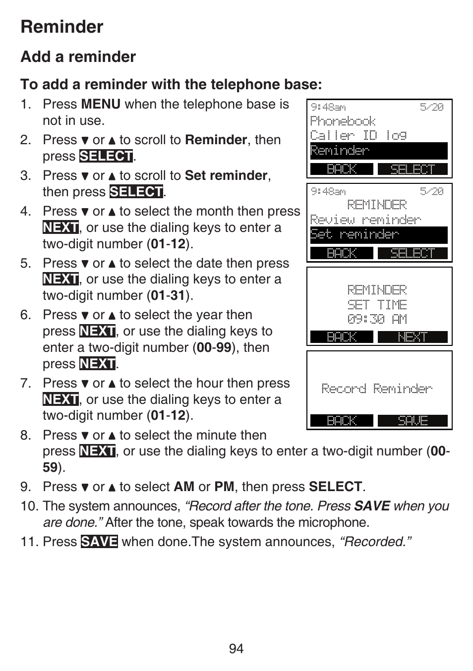 Reminder, Add a reminder | VTech SN6197_-2 Manual User Manual | Page 101 / 162