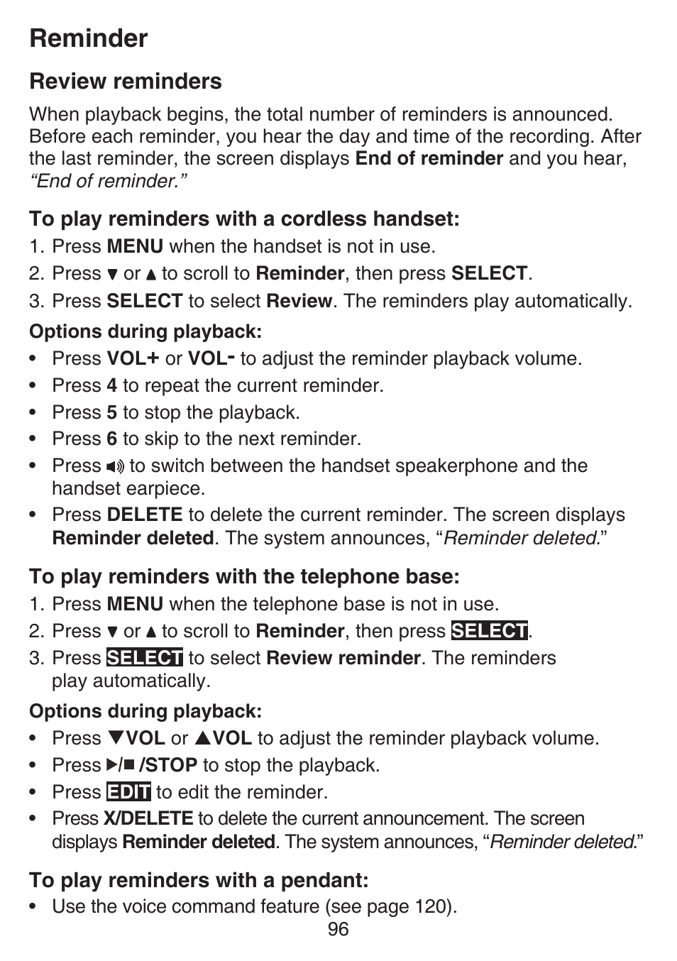 Reminder, Review reminders | VTech SN6197_-2 Manual User Manual | Page 103 / 162