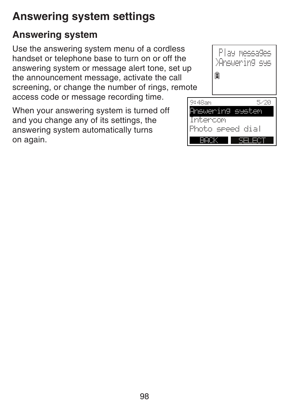 Answering system settings, Answering system | VTech SN6197_-2 Manual User Manual | Page 105 / 162