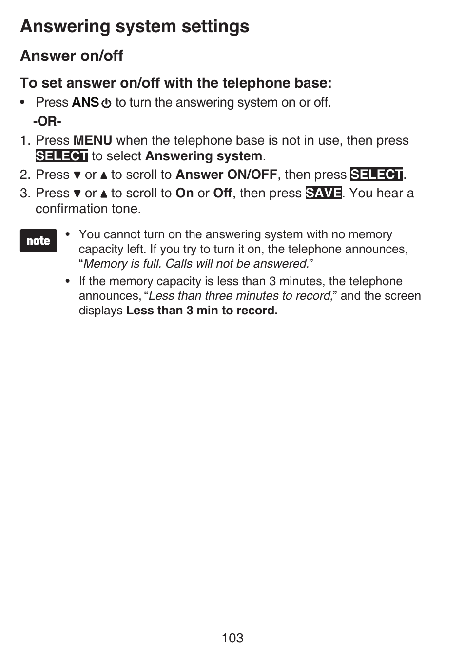 Answering system settings, Answer on/off | VTech SN6197_-2 Manual User Manual | Page 110 / 162