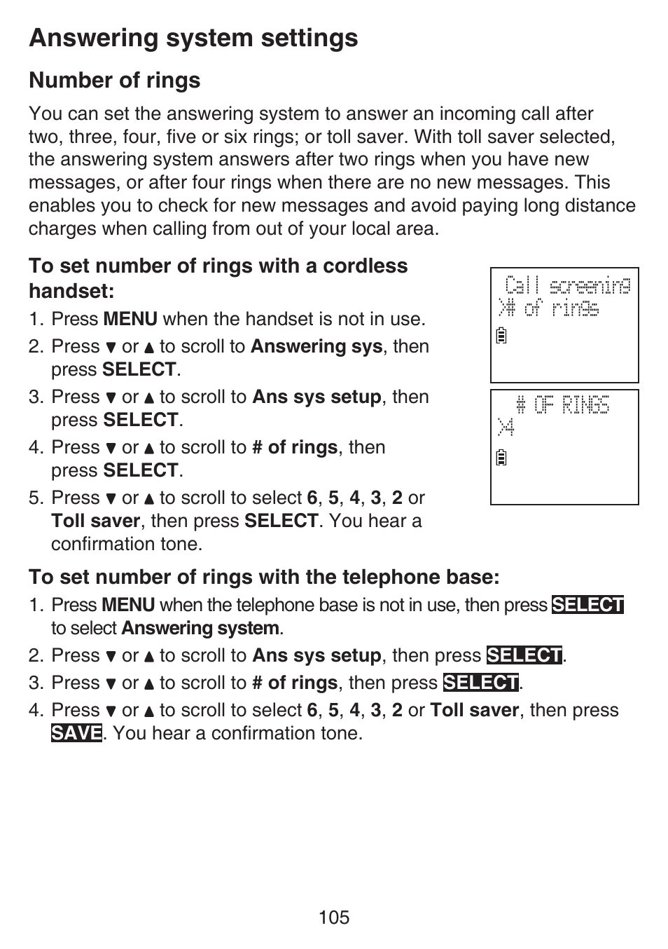 Answering system settings, Number of rings | VTech SN6197_-2 Manual User Manual | Page 112 / 162
