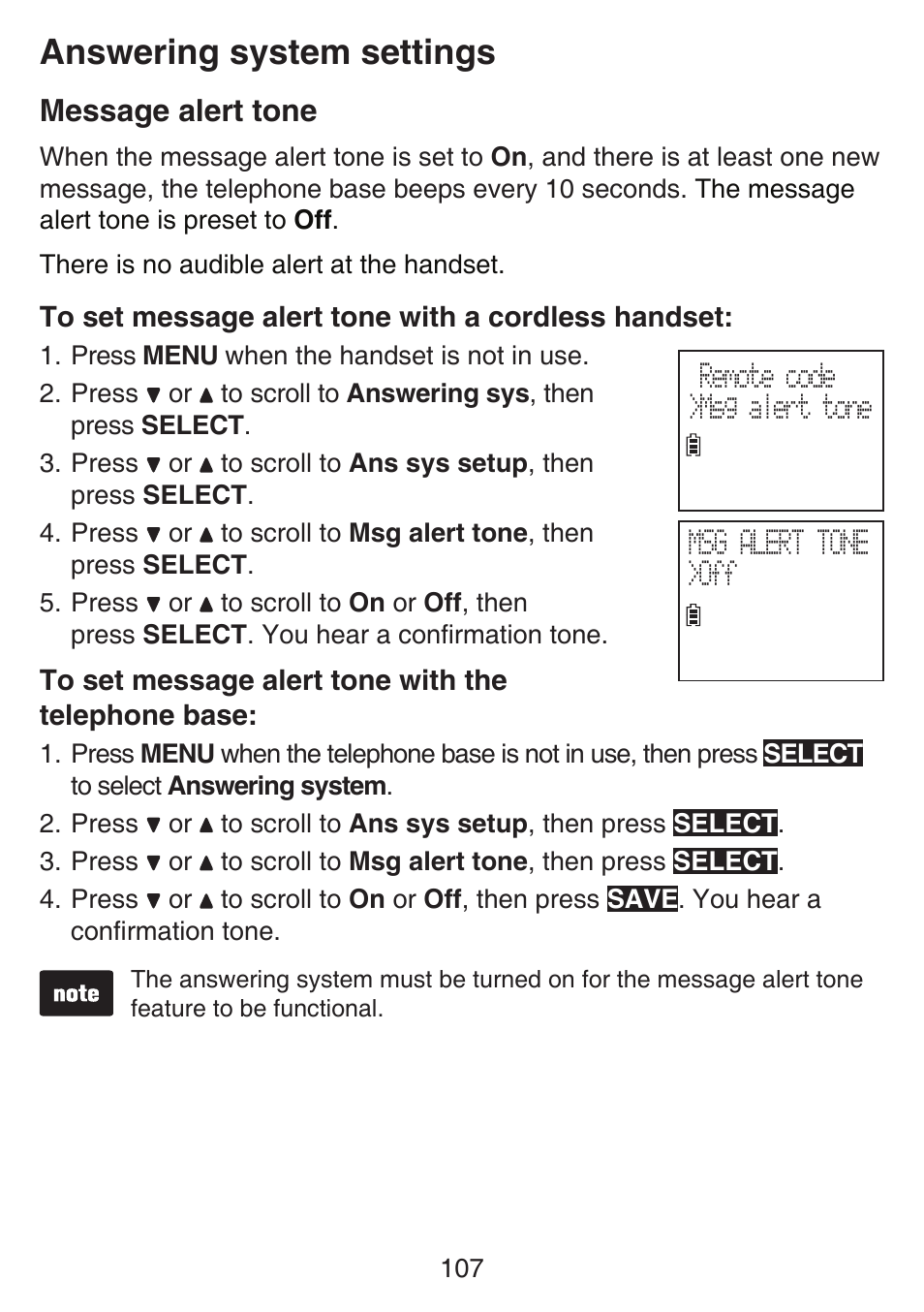 Answering system settings, Message alert tone | VTech SN6197_-2 Manual User Manual | Page 114 / 162