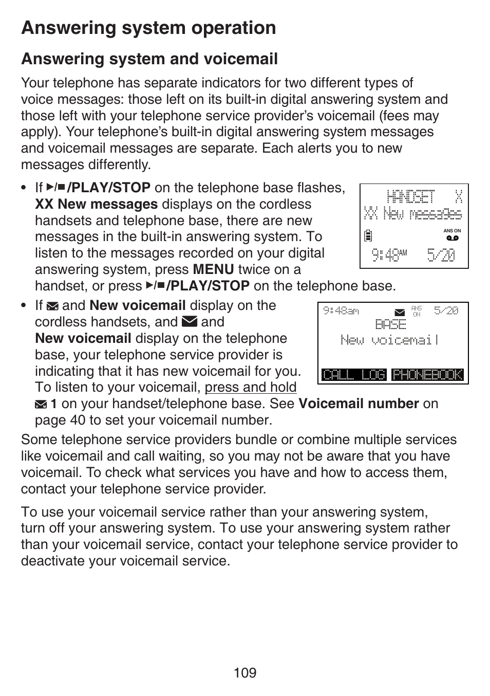 Answering system operation, Answering system and voicemail | VTech SN6197_-2 Manual User Manual | Page 116 / 162