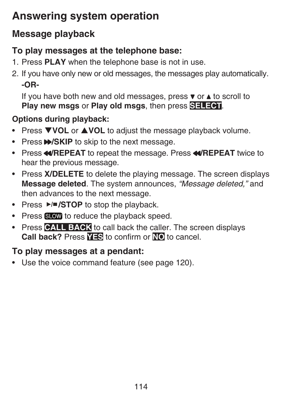 Answering system operation, Message playback | VTech SN6197_-2 Manual User Manual | Page 121 / 162