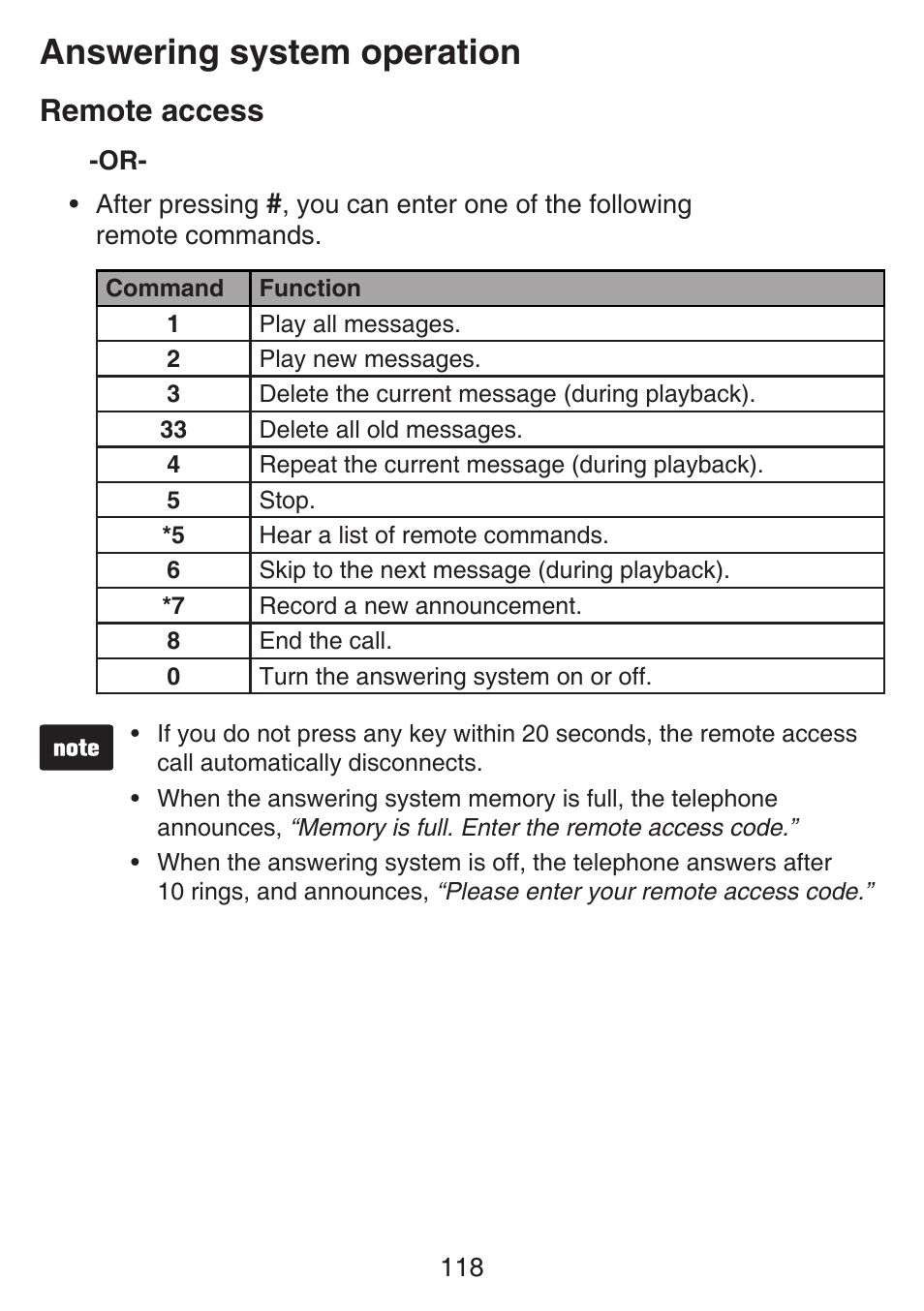 Answering system operation, Remote access | VTech SN6197_-2 Manual User Manual | Page 125 / 162