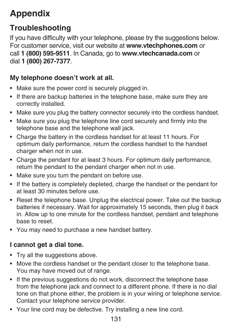 Appendix, Troubleshooting | VTech SN6197_-2 Manual User Manual | Page 138 / 162