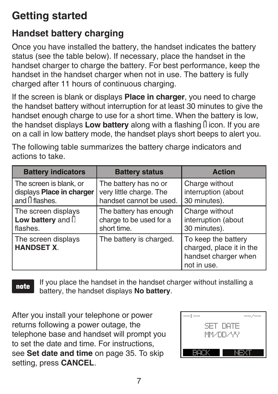 Handset battery charging, Getting started | VTech SN6197_-2 Manual User Manual | Page 14 / 162