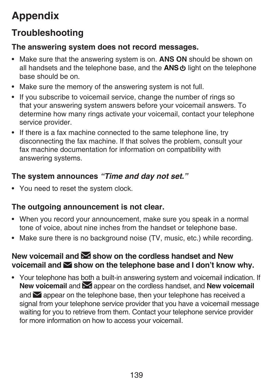 Appendix, Troubleshooting | VTech SN6197_-2 Manual User Manual | Page 146 / 162