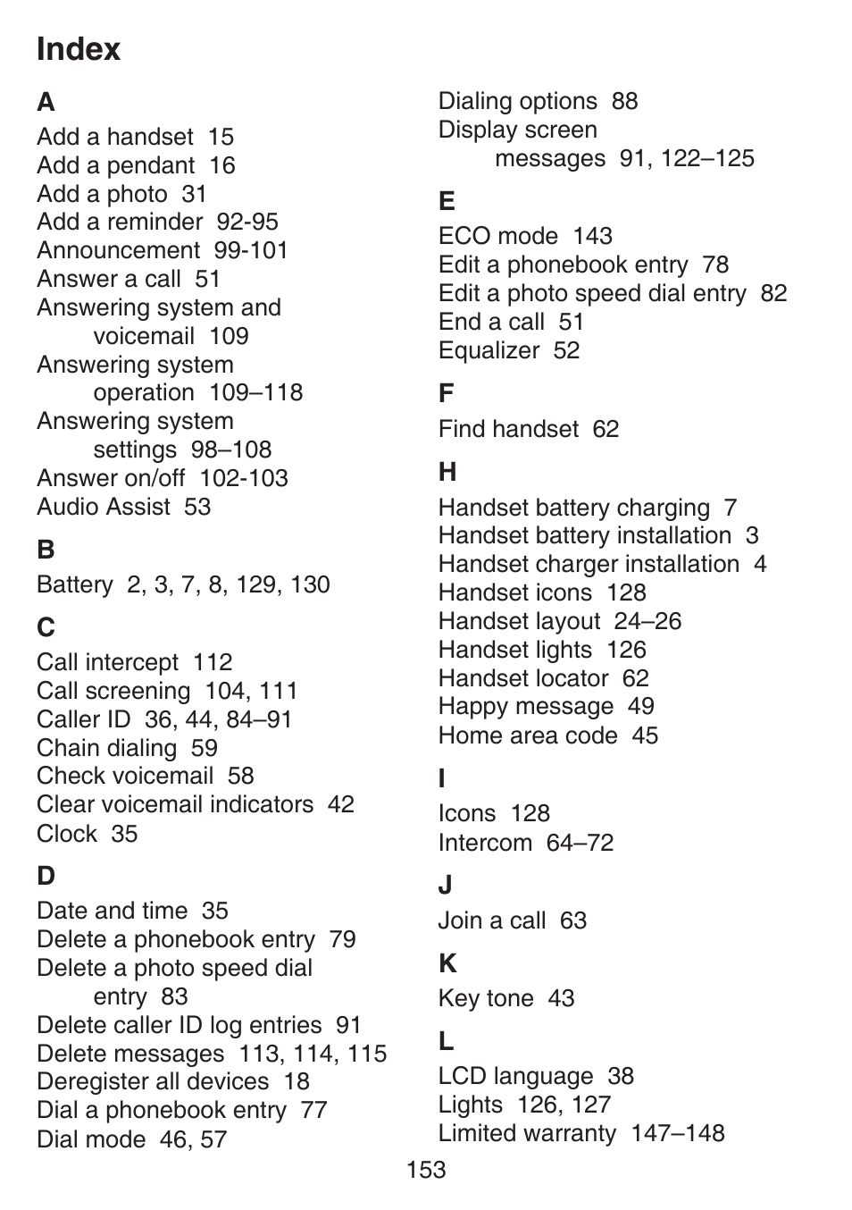 Index | VTech SN6197_-2 Manual User Manual | Page 160 / 162