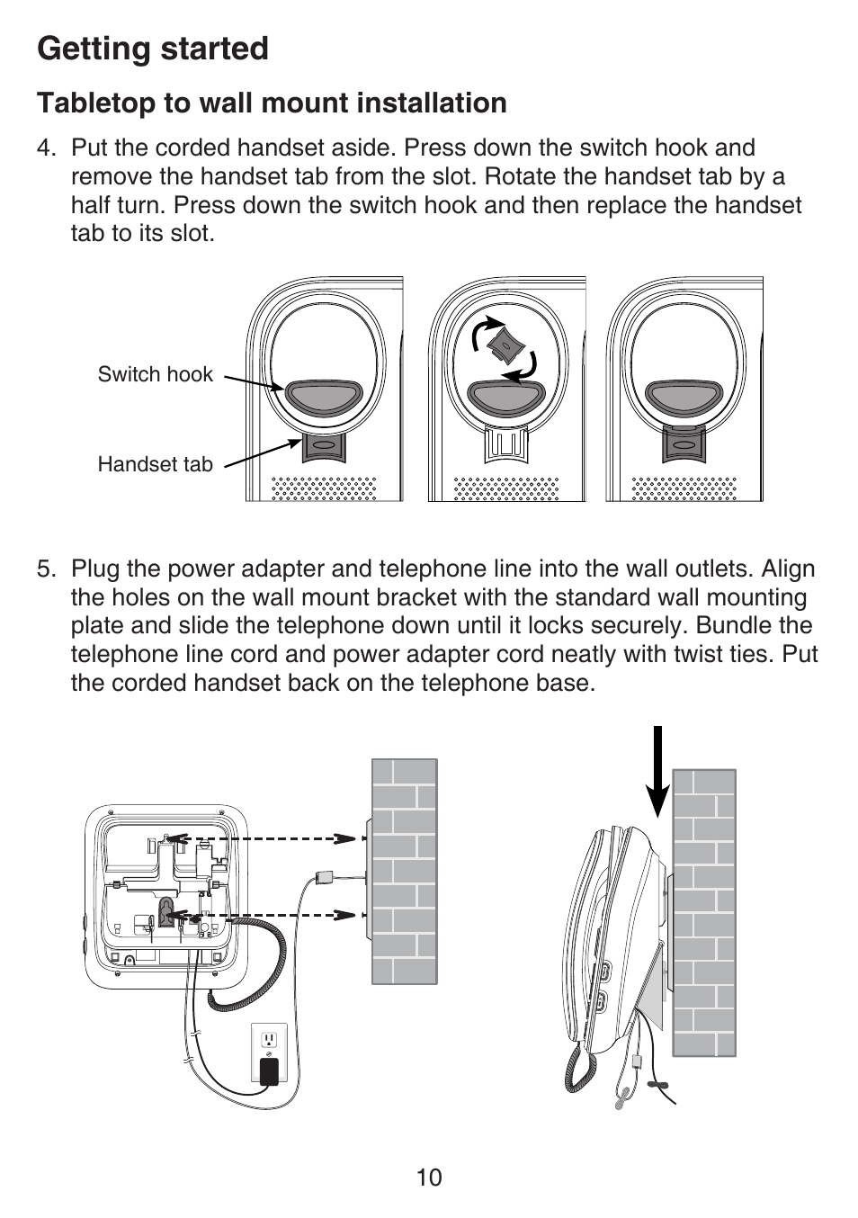 Getting started, Tabletop to wall mount installation | VTech SN6197_-2 Manual User Manual | Page 17 / 162